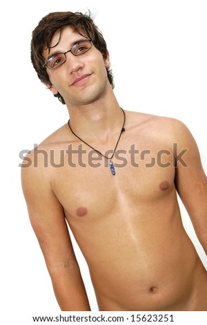 stock photo Portrait of young hispanic teen model with eye glasses