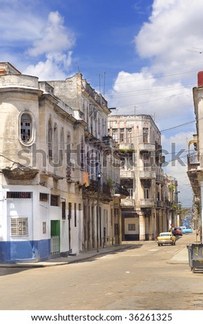 Detail of havana cityscape with crumbling buildings