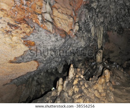 Detail of crystal and rock formation on cave interior, cuba