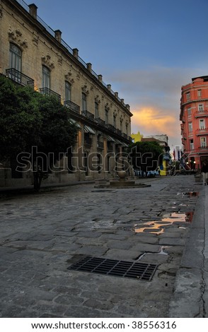 Detail of old havana street and typical architecture at sunset