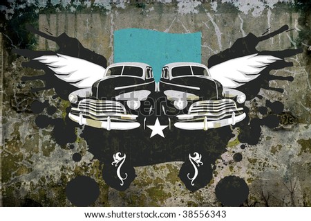 stock photo Illustration of cuban classic vintage car over grunge abstract 