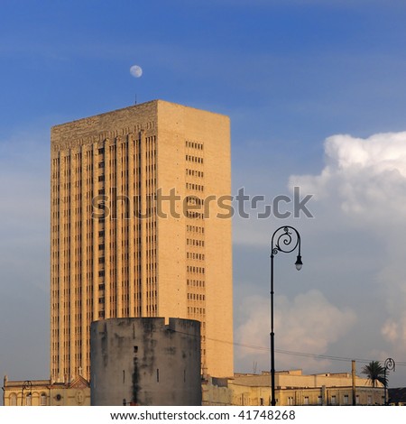 A view of Havana cityscape with typical building in the background - Almejeiras Hospital