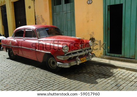 stock photo HAVANA DEC 3 Old classic American car parked in a street