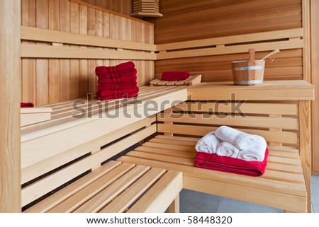 Interior of a wooden sauna Interior of a wooden sauna