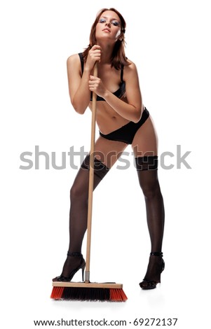 Wive Sexy Lingerie on Stock Photo   The Sexy Cleaner  Isolated On A White Background