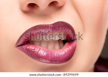 Perfect shiny woman\'s lips close up shoot