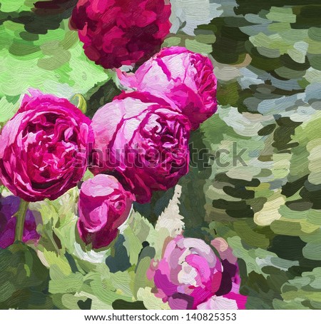 Oil painting pink roses