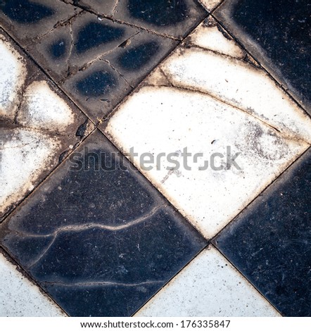 Cracked and broken black and white checked tiles in need of repair