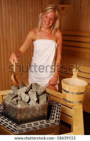 stock photo Girl in sauna