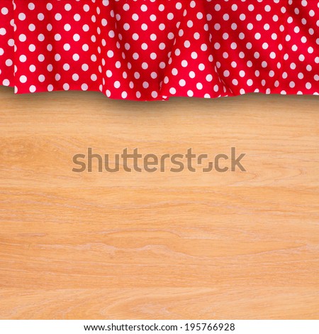Wood texture background. Wooden table with red tablecloth white peas for recording menu, recipe.  Product pages for installation recipe books menu