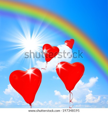 Find Similar Images. Retro love balloons on blue sky. Sky background with fluffy white clouds closeup. Sunny day at nature