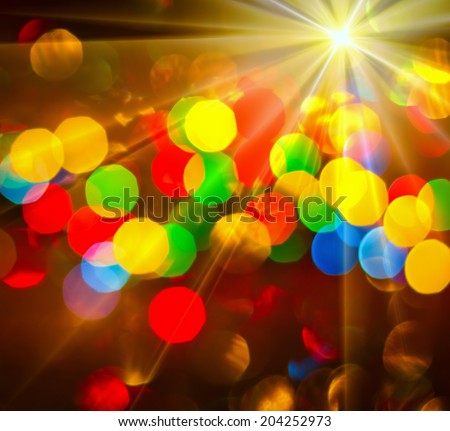 Border with Light Effects. Background for your artwork, party flyers, posters, web. Multi-colored glowing background. Christmas card. Abstract background with bokeh defocused lights and stars