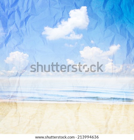 Blue sea and clouds on sky. Beach and tropical sea. Empty paper form for stage of installation. Free space for your text
