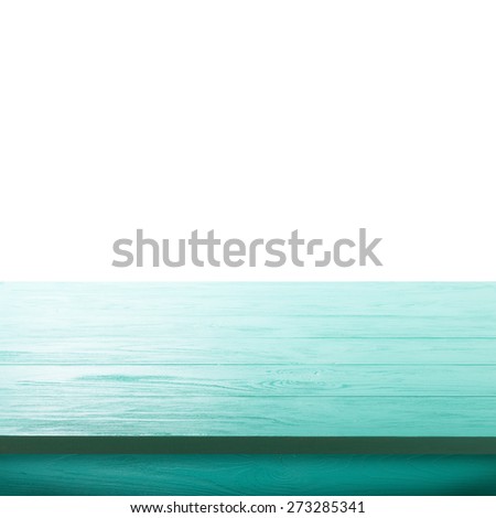 Empty wooden table on white background for product montage