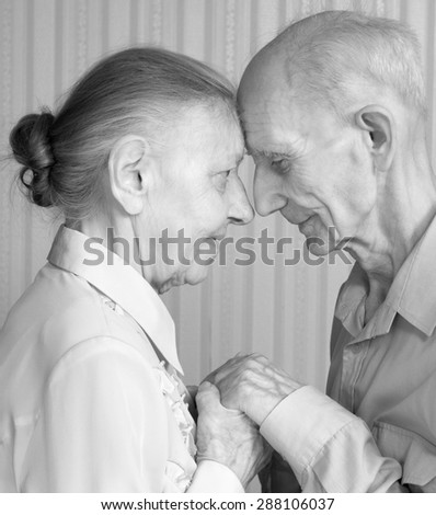 Senior Man, Woman at Home. Concept of Health Care for Elderly Old People, Disabled. Black and white photo