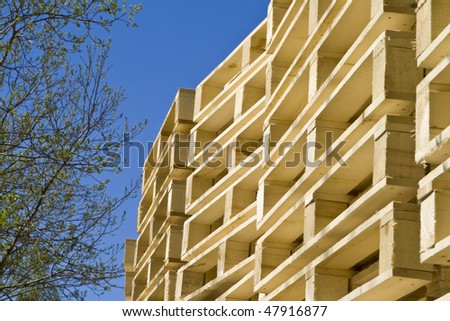 Wooden shipping pallets with sky background
