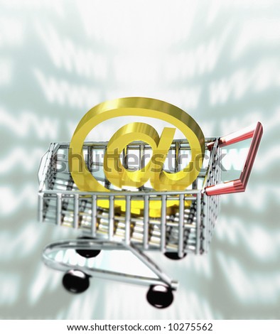 Shopping trolley with internet icon in