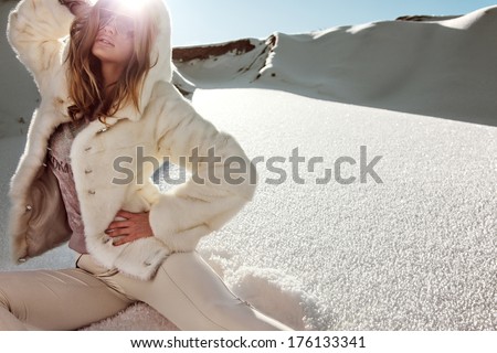 Winter Girl In Luxury Fur Coat. Fashion Fur. Landscape