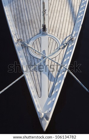 Small sailboat bow. Birds eye view. Copy space