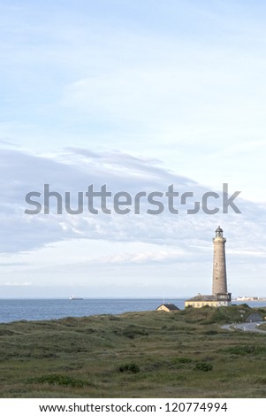 The lighthouse at the Skaw  in the morning light. Copy space