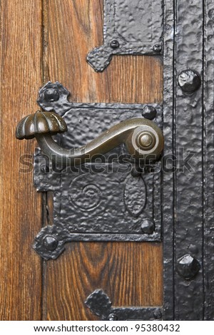 Door handle on church door. Shot from the Cathedral at Viborg, Denmark