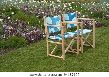 Lawn chairs in the park at the palace at Schwerin, Germany