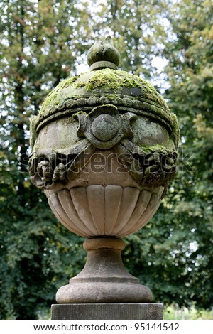 Old garden sculpture at Clausholm Castle near Randers, Denmark
