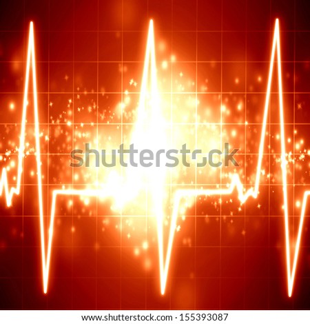 heartbeat on the display of a clinic monitor on a soft red background