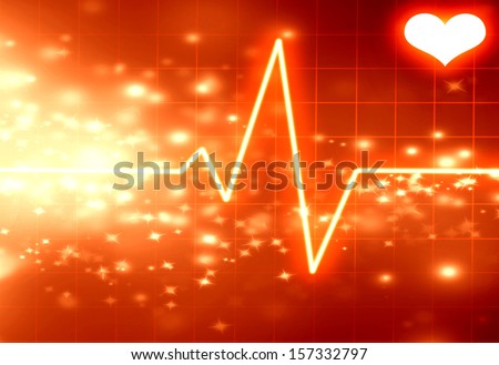 heartbeat on the display of a clinic monitor on a soft red background