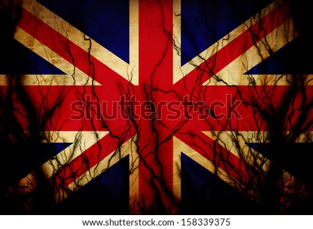 UK flag waving in the wind with some spots and stains