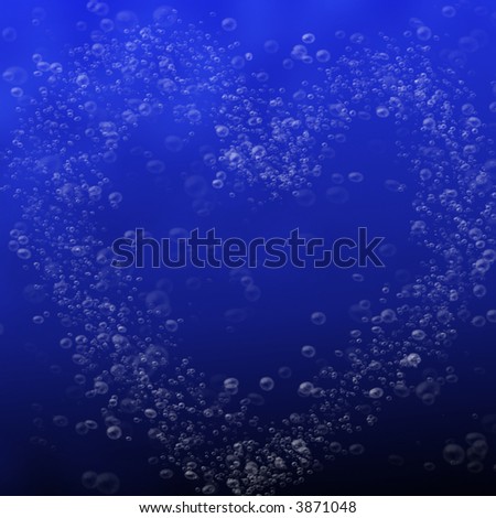 Heart shaped water bubbles in blue water