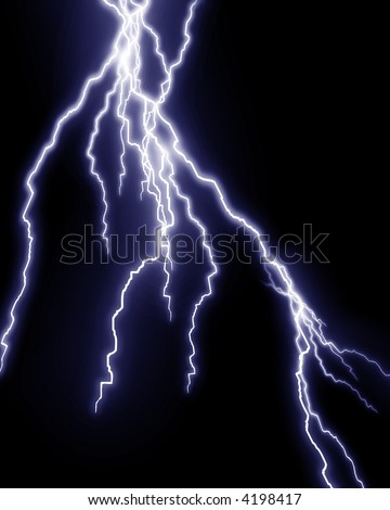 Blue lightning flash on black sky