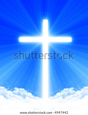 Bright glowing cross in the clouds