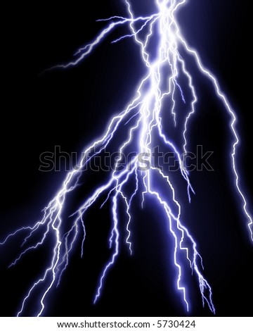 Blue lightning flash on black sky