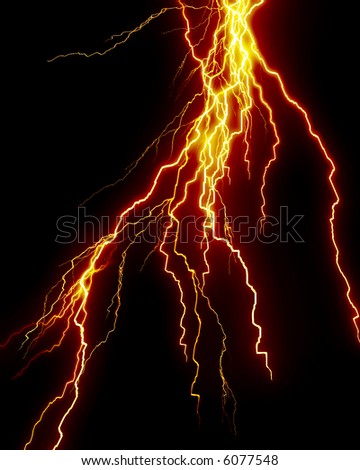 Yellow lightning flash on black sky
