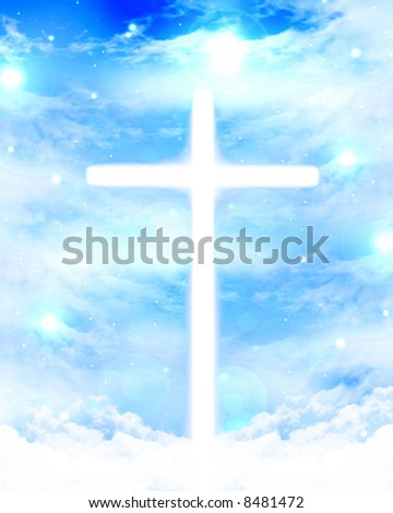 Bright glowing cross in the clouds