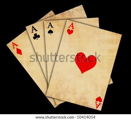 Isolated vintage playing cards on a black background