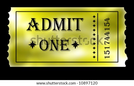 Close up on golden admit one ticket