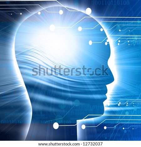 Human head silhouette with technology elements