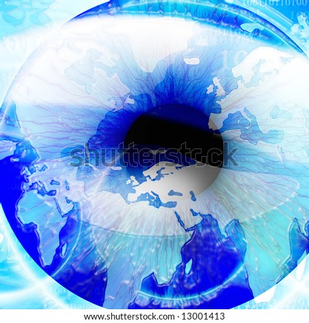 Human Iris With Integrated World Map Human Iris With Integrated World Map Stock Photo 13001413