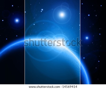 Alien blue planet in space