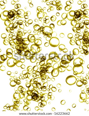 golden champagne bubbles on a solid white background