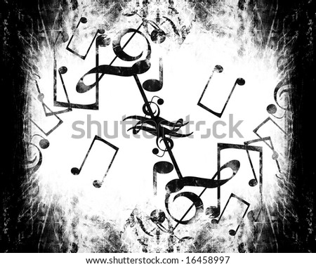 Black And White Musical Notes. stock photo : grunge lack and