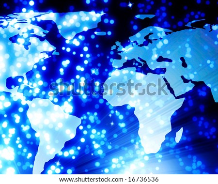 digital world with beautiful blue fibre optics