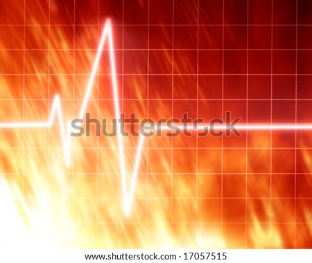 Heart beat on clinic monitor on a fire like background