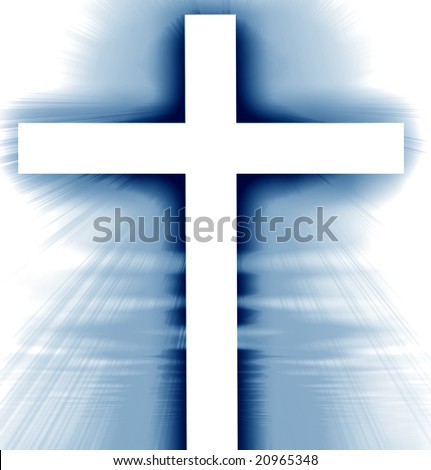 Glowing cross on a blue background with rays