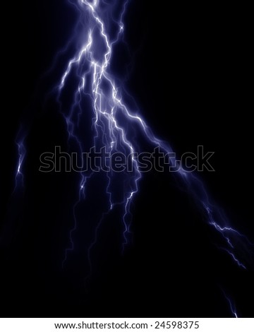 Blue lightning flash on a black sky