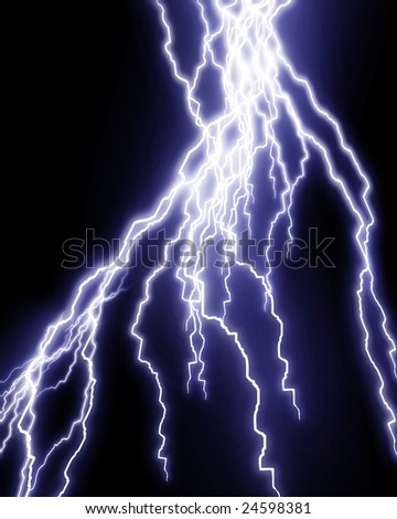 Blue lightning flash on a dark black sky