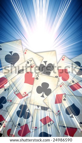old playing cards on a blue background