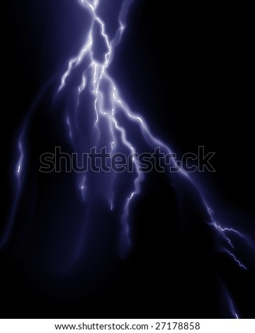 Blue lightning flash on a black sky